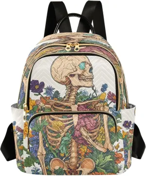 ALAZA Skull Flower Viscera Small Backpack for Women Fashion Backpack Purse Lightweight Casual Daypack Back Pack Travel Bag, S
