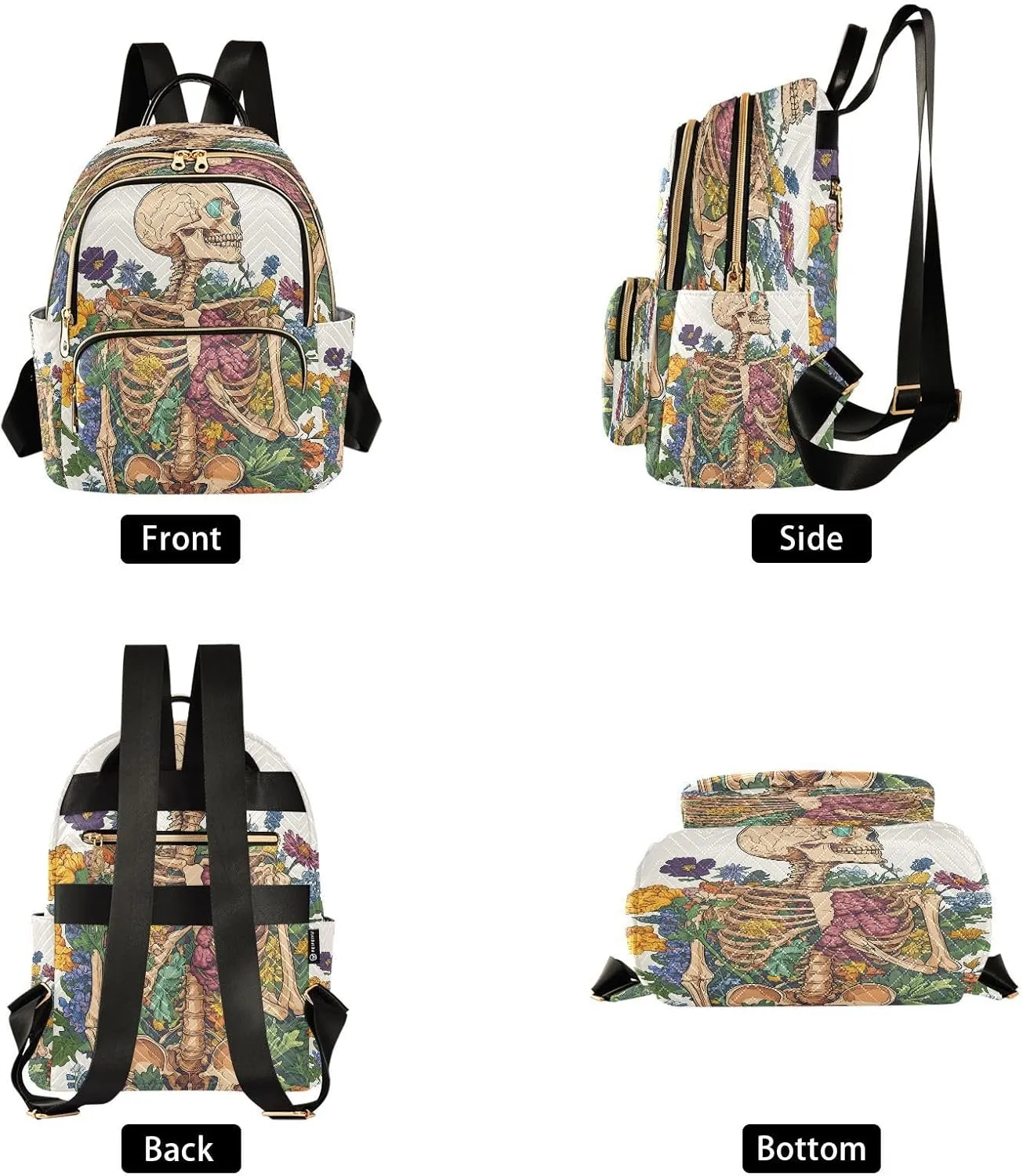 ALAZA Skull Flower Viscera Small Backpack for Women Fashion Backpack Purse Lightweight Casual Daypack Back Pack Travel Bag, S