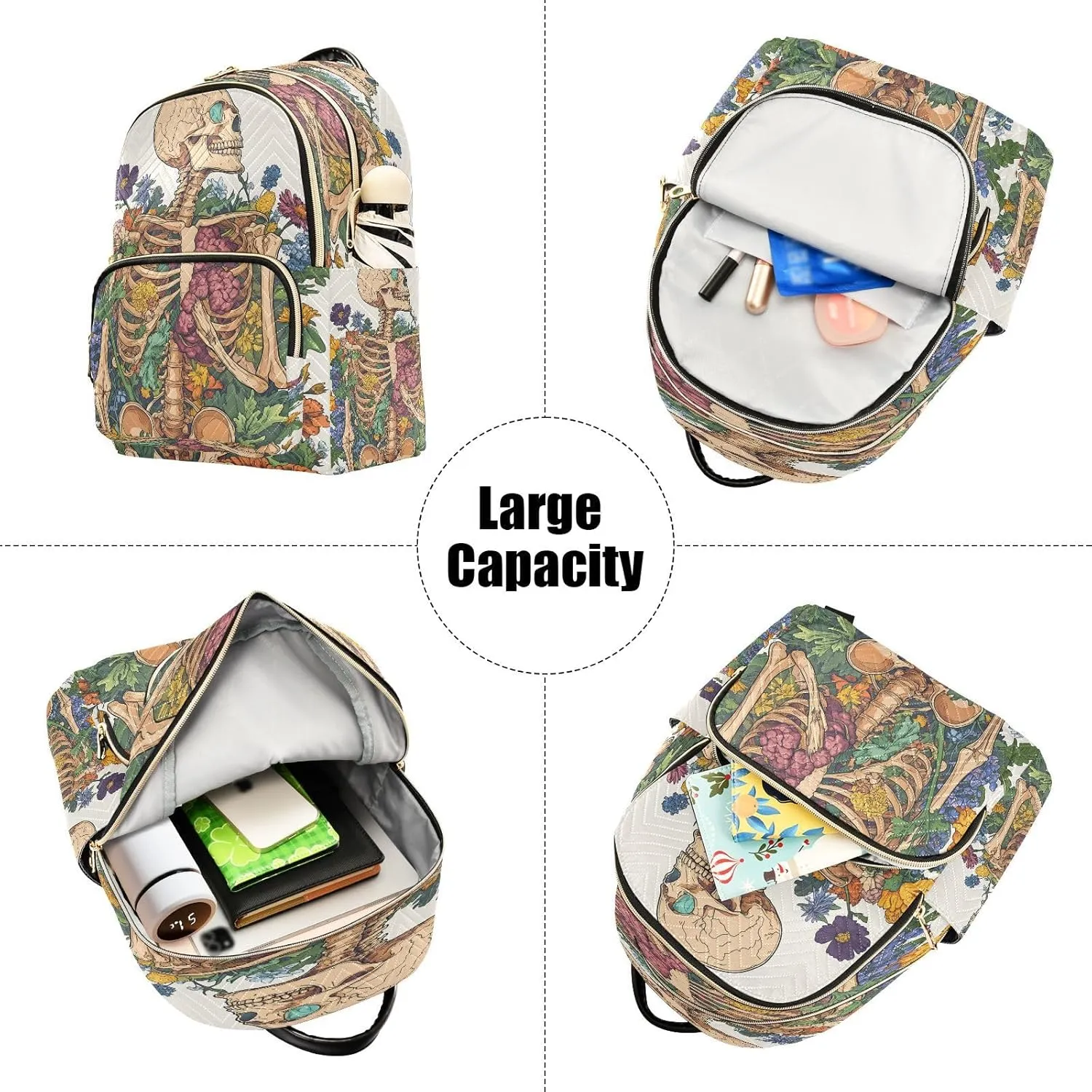 ALAZA Skull Flower Viscera Small Backpack for Women Fashion Backpack Purse Lightweight Casual Daypack Back Pack Travel Bag, S