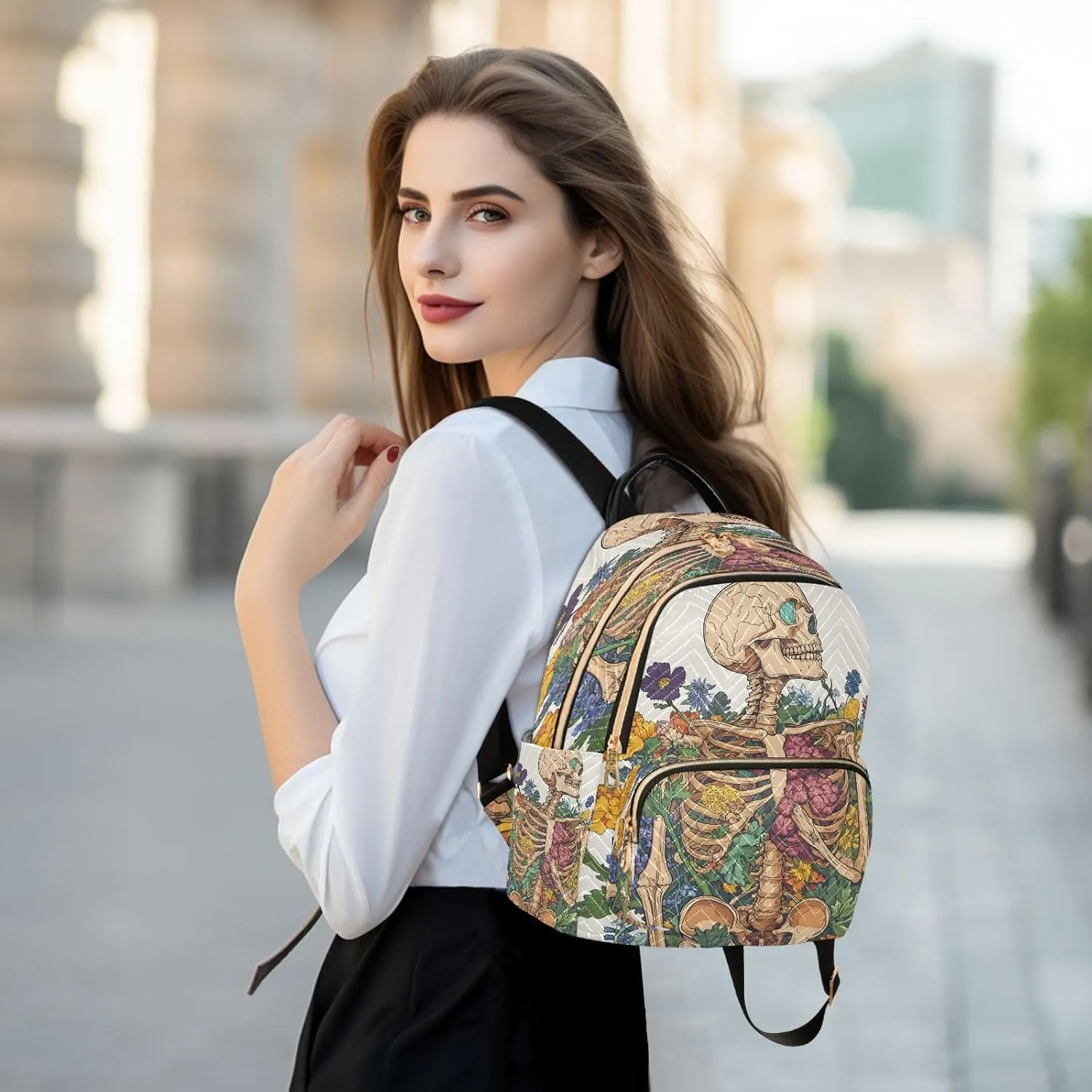 ALAZA Skull Flower Viscera Small Backpack for Women Fashion Backpack Purse Lightweight Casual Daypack Back Pack Travel Bag, S