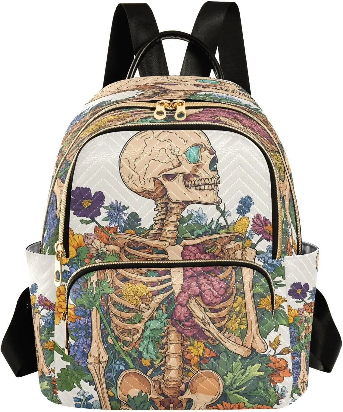 ALAZA Skull Flower Viscera Small Backpack for Women Fashion Backpack Purse Lightweight Casual Daypack Back Pack Travel Bag, S