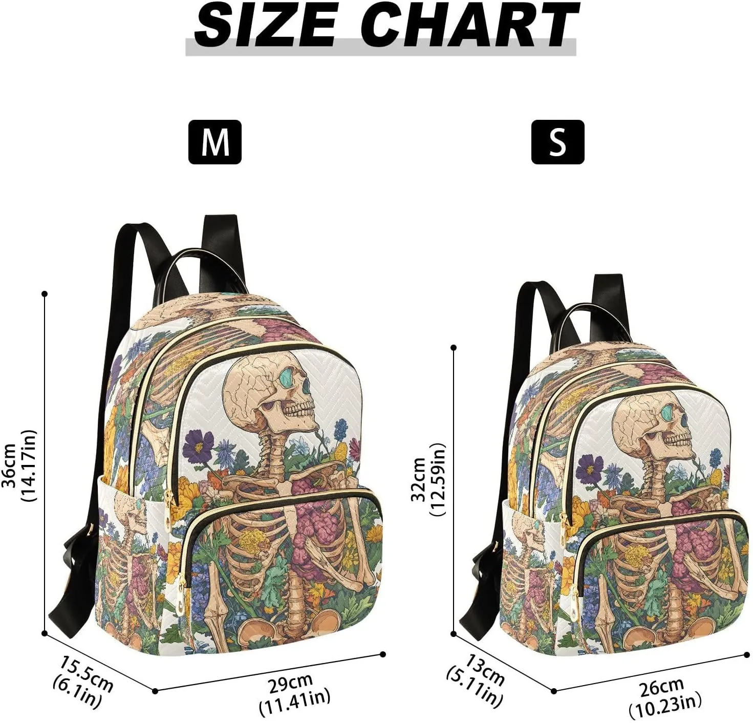 ALAZA Skull Flower Viscera Small Backpack for Women Fashion Backpack Purse Lightweight Casual Daypack Back Pack Travel Bag, S