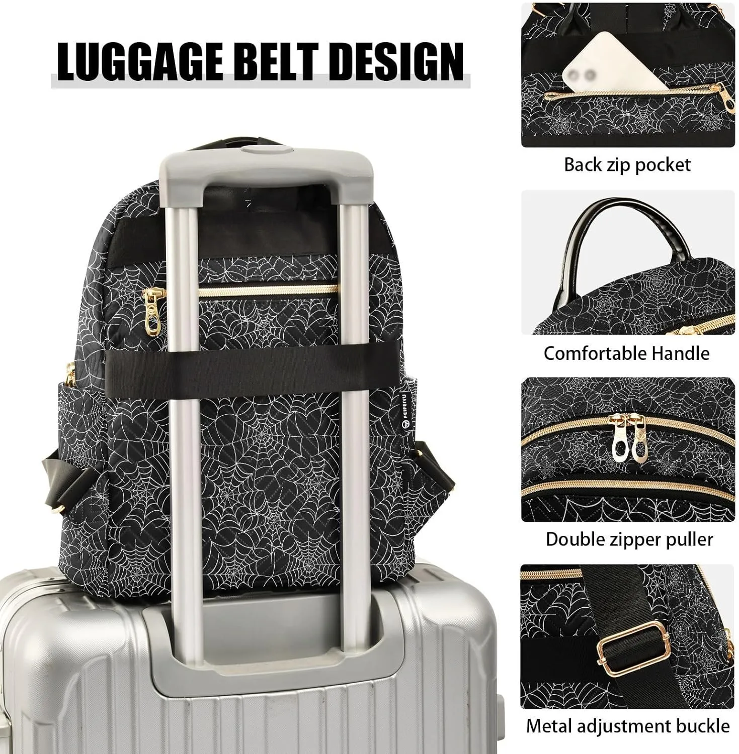 ALAZA Spider Web Black Halloween Women Backpack Purse Ladies Fashion Shoulder Bag Daypack Travel Bag 10L