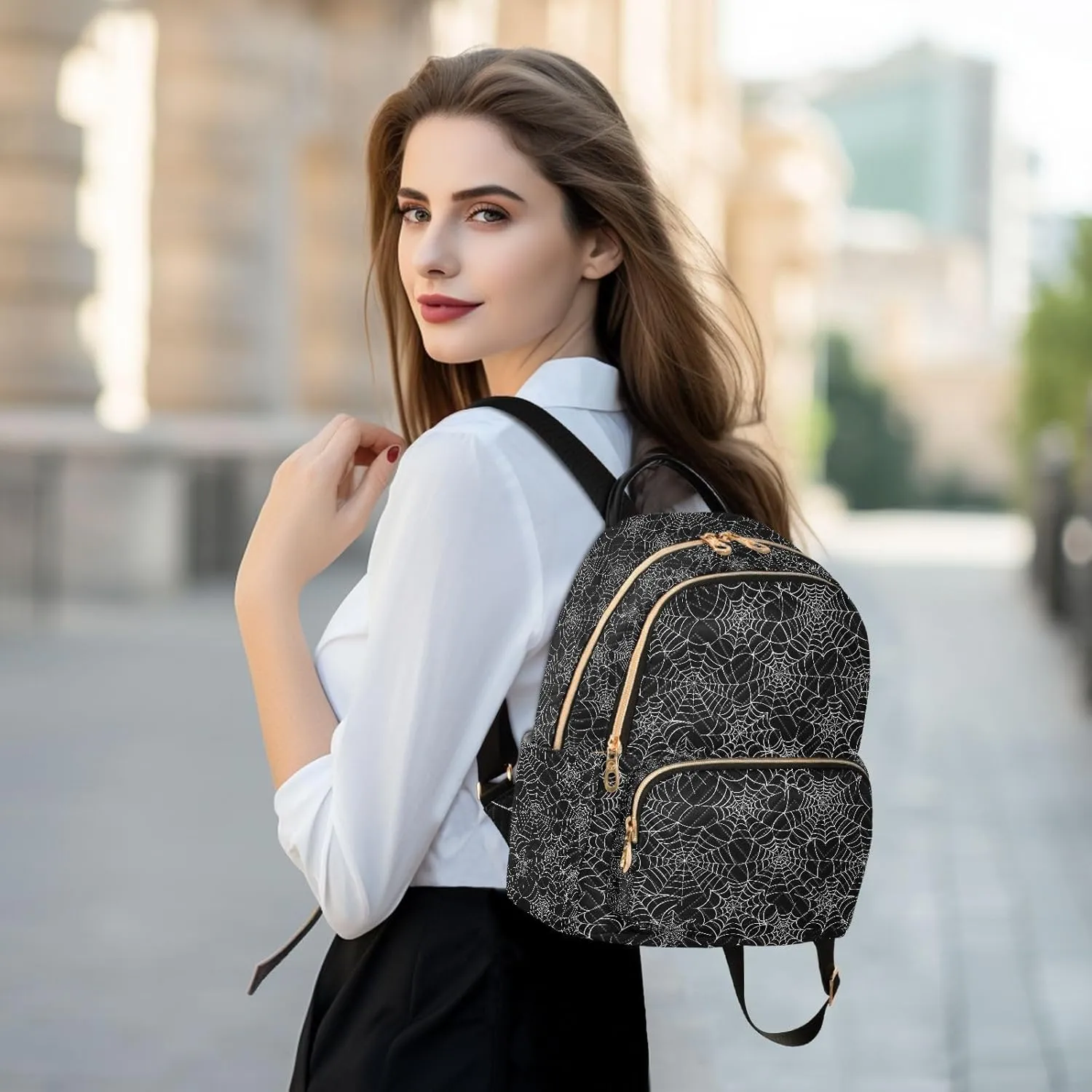 ALAZA Spider Web Black Halloween Women Backpack Purse Ladies Fashion Shoulder Bag Daypack Travel Bag 10L