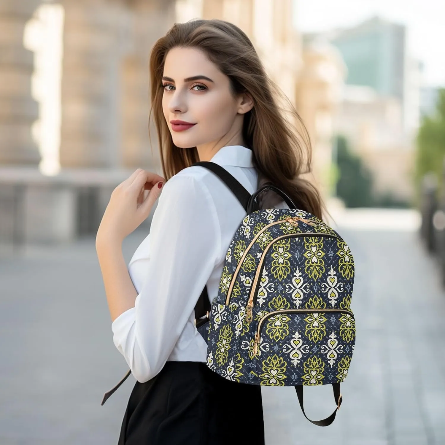 ALAZA Talavera Azulejos Portugal Turkish Ornament Moroccan Tile Mosaic Spanish Porcelain Women Backpack Purse Shoulder Bag