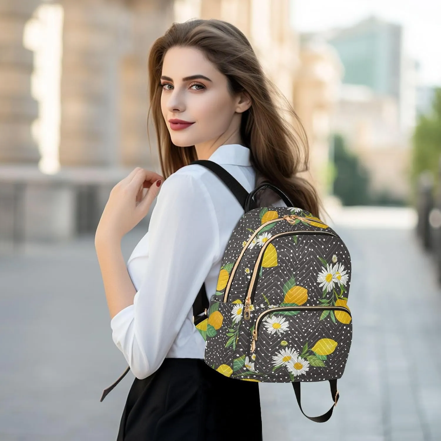 ALAZA Tropic Fruits Leaves Daisy Flowers Women Backpack Purse Shoulder Bag