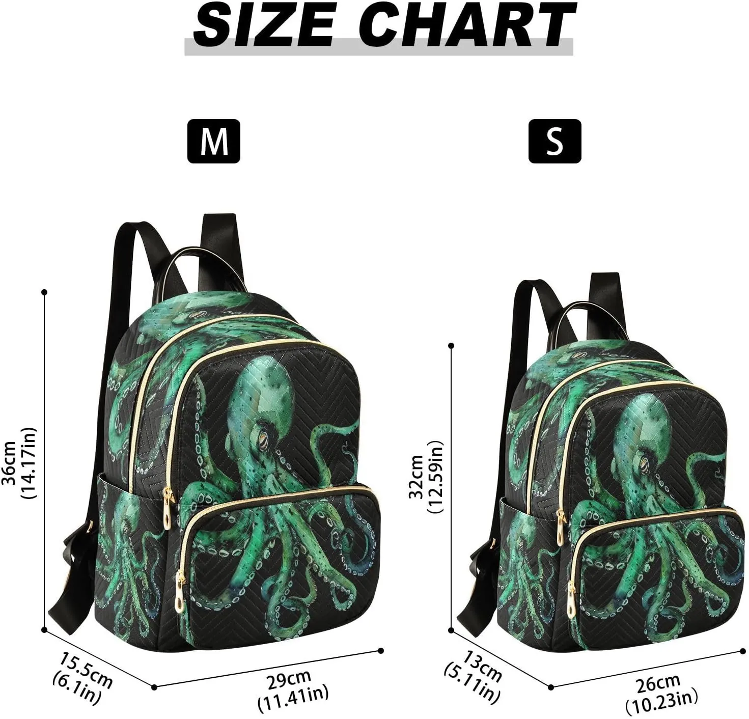 ALAZA Watercolor Green Octopus Black Women Backpack Purse Ladies Fashion Shoulder Bag Daypack Travel Bag 7.5L