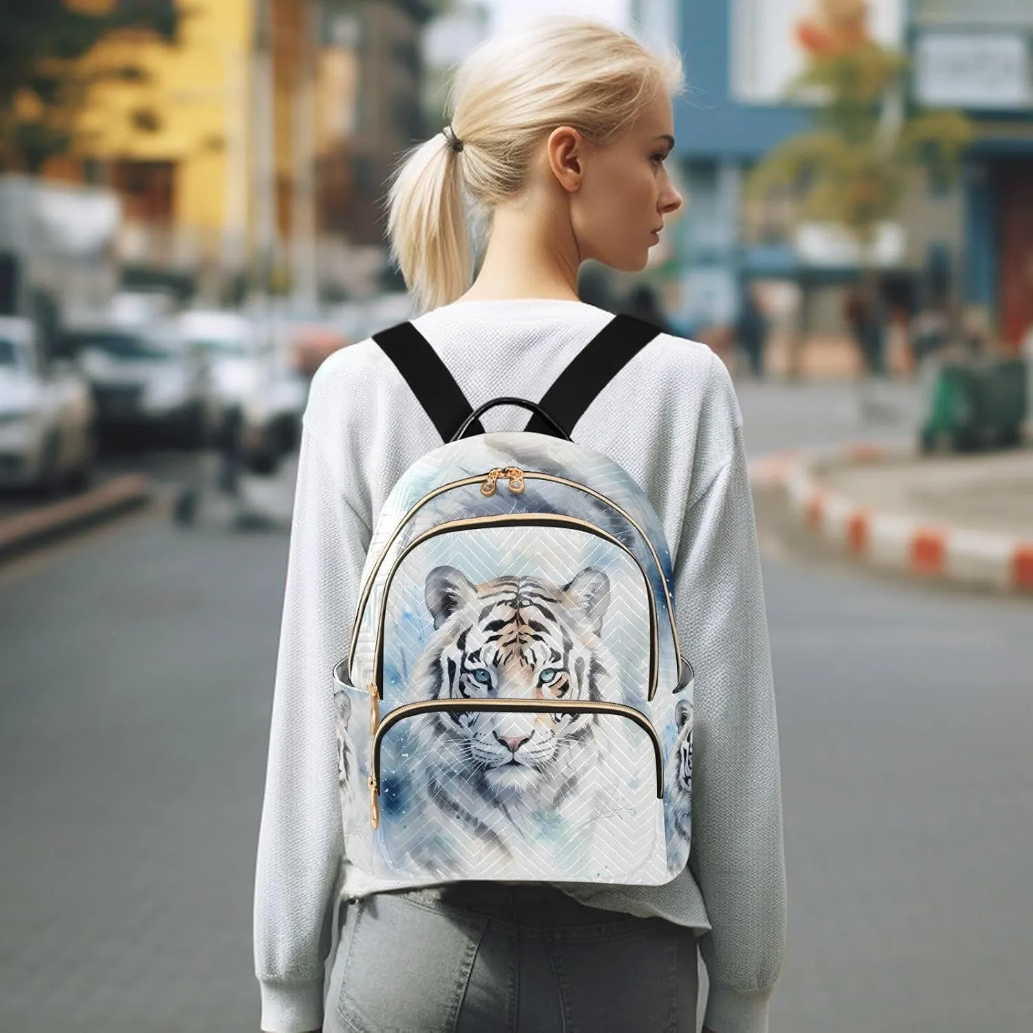 ALAZA Watercolor White Tiger Head Mini Backpack Purse for Women Travel Bag Lightweight Shoulder Bag Fashion Daypack