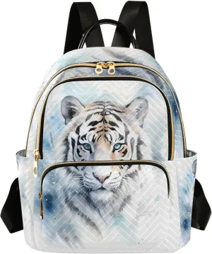 ALAZA Watercolor White Tiger Head Mini Backpack Purse for Women Travel Bag Lightweight Shoulder Bag Fashion Daypack