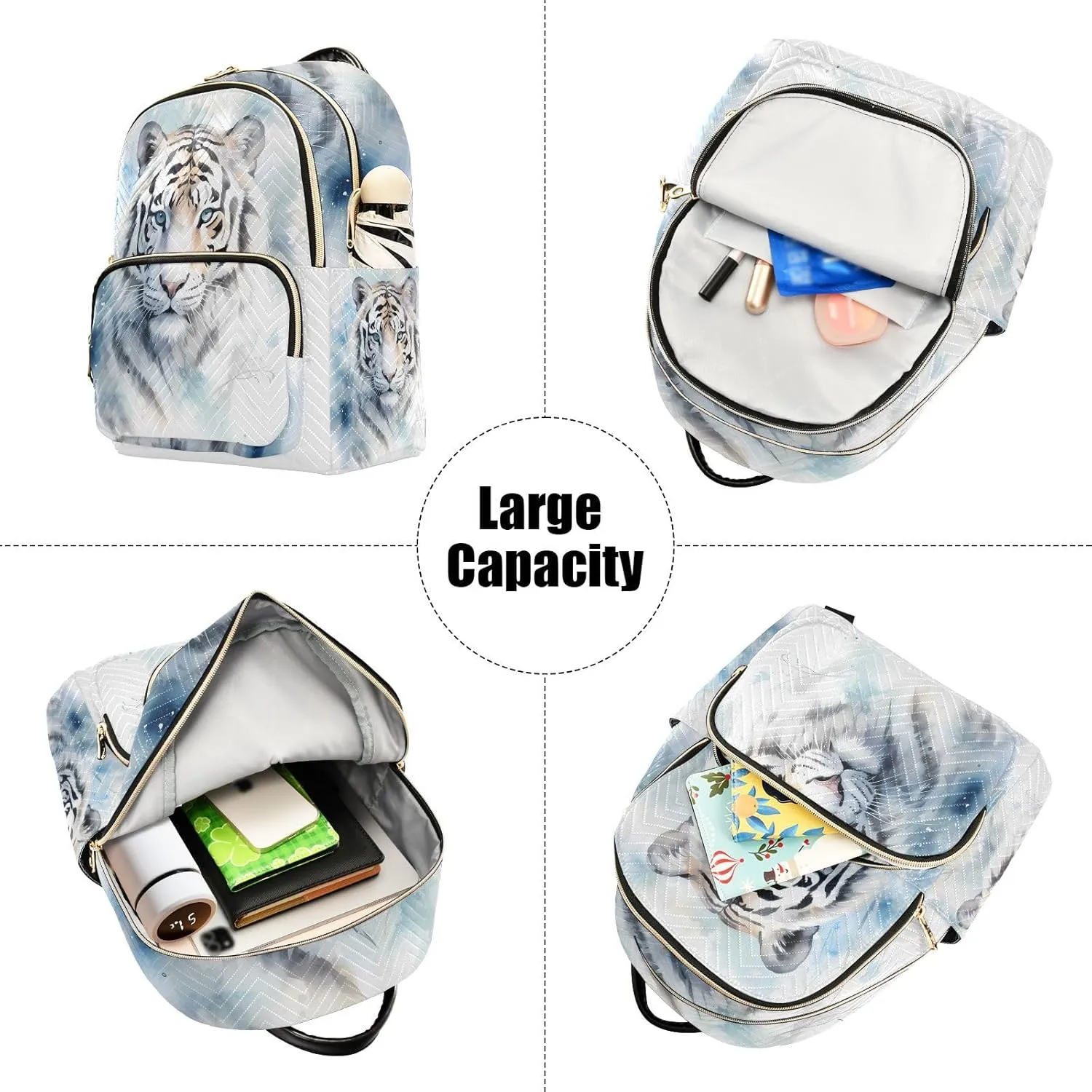 ALAZA Watercolor White Tiger Head Mini Backpack Purse for Women Travel Bag Lightweight Shoulder Bag Fashion Daypack