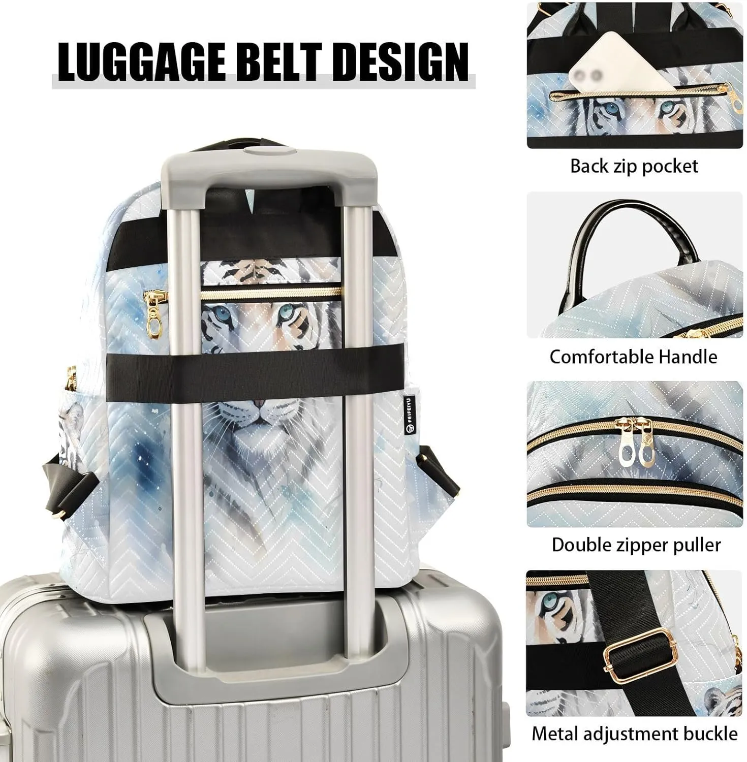 ALAZA Watercolor White Tiger Head Mini Backpack Purse for Women Travel Bag Lightweight Shoulder Bag Fashion Daypack