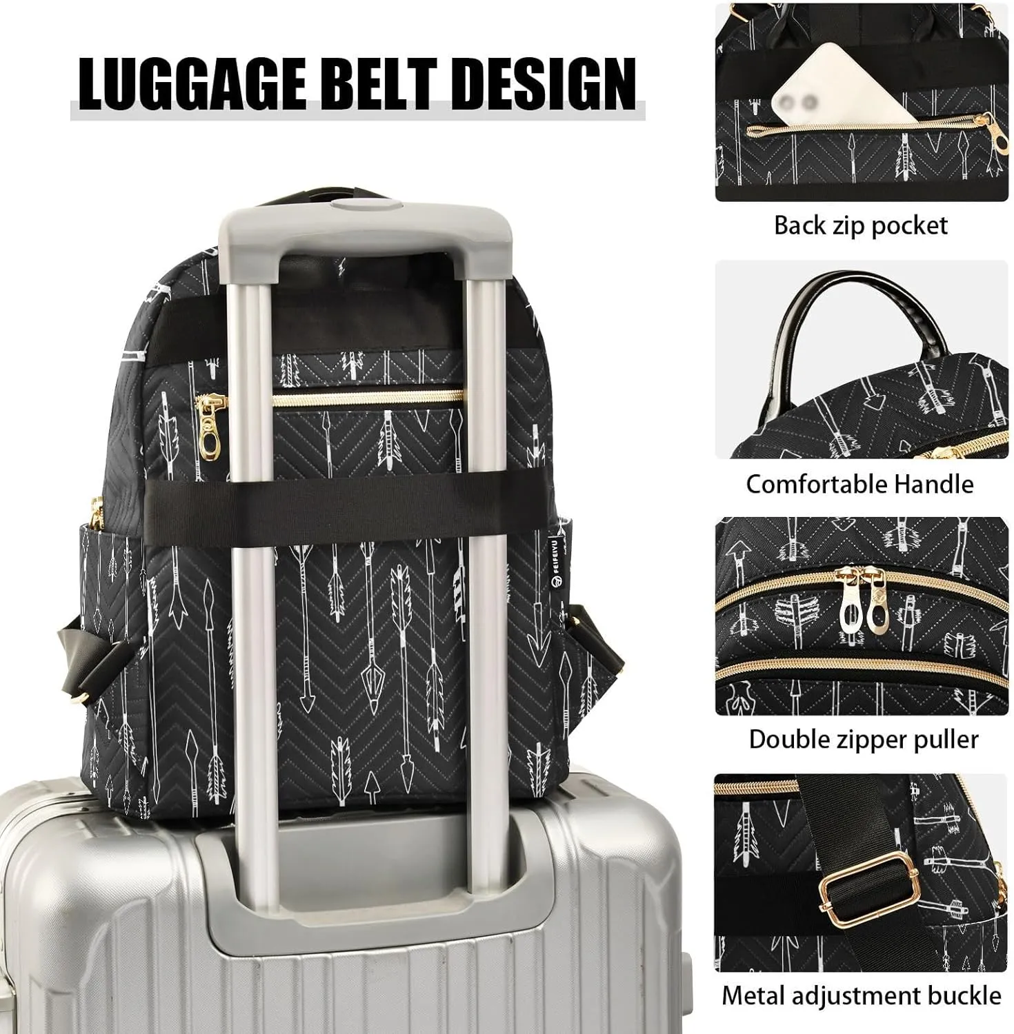 ALAZA White Black Arrow Women Backpack Purse Ladies Fashion Shoulder Bag Daypack Travel Bag 7.5L