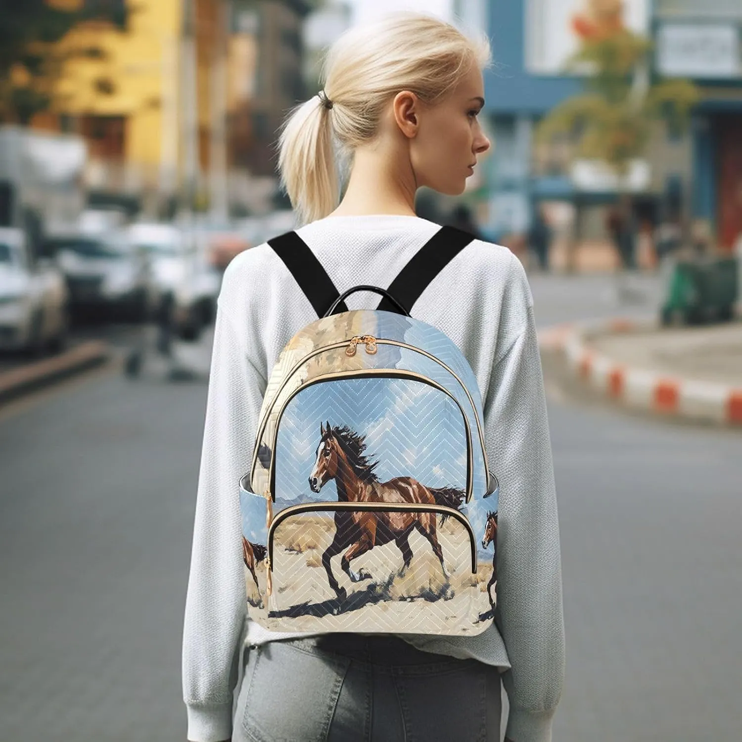 ALAZA Wild Running Horse Mini Backpack Purse for Women Travel Bag Lightweight Shoulder Bag Fashion Daypack