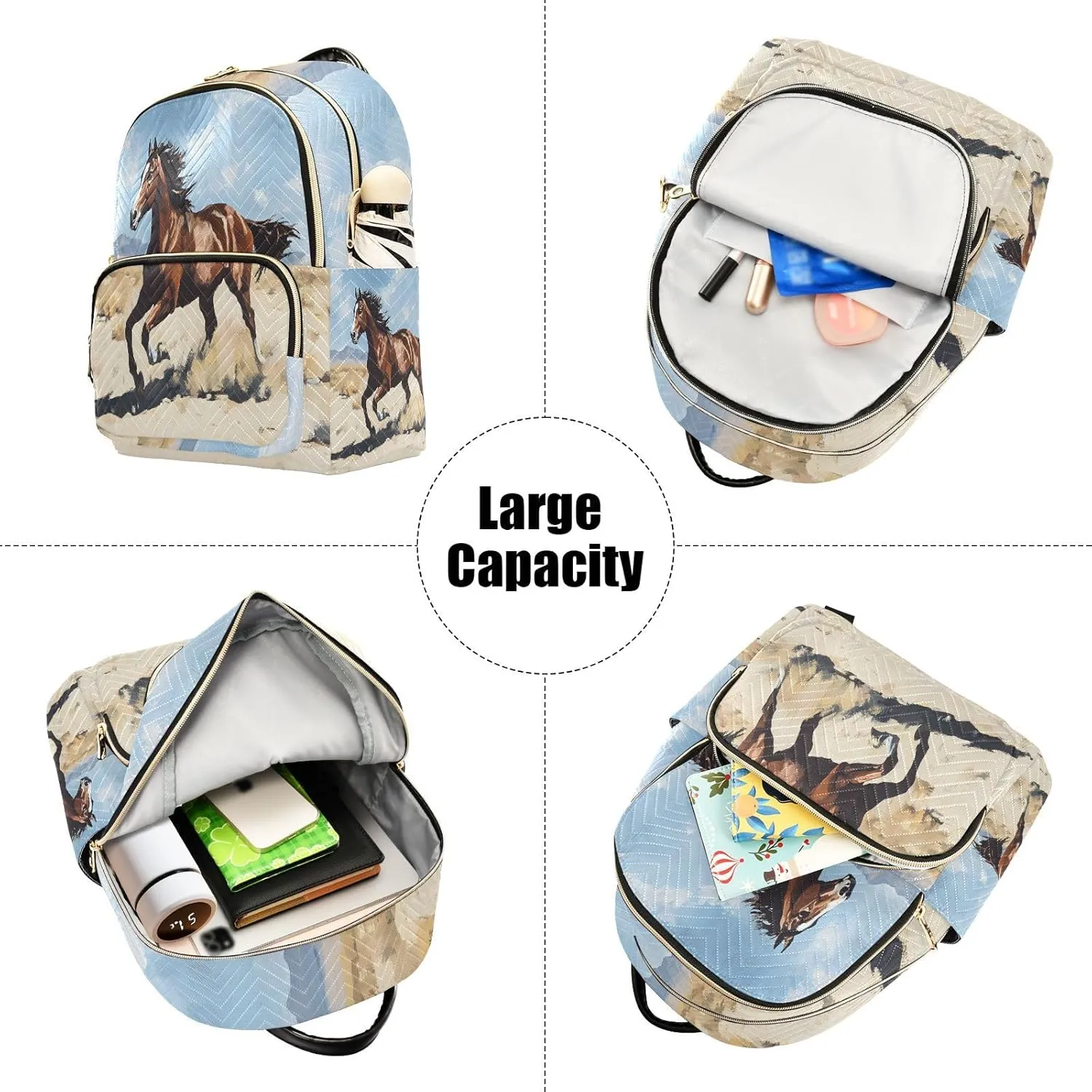 ALAZA Wild Running Horse Mini Backpack Purse for Women Travel Bag Lightweight Shoulder Bag Fashion Daypack