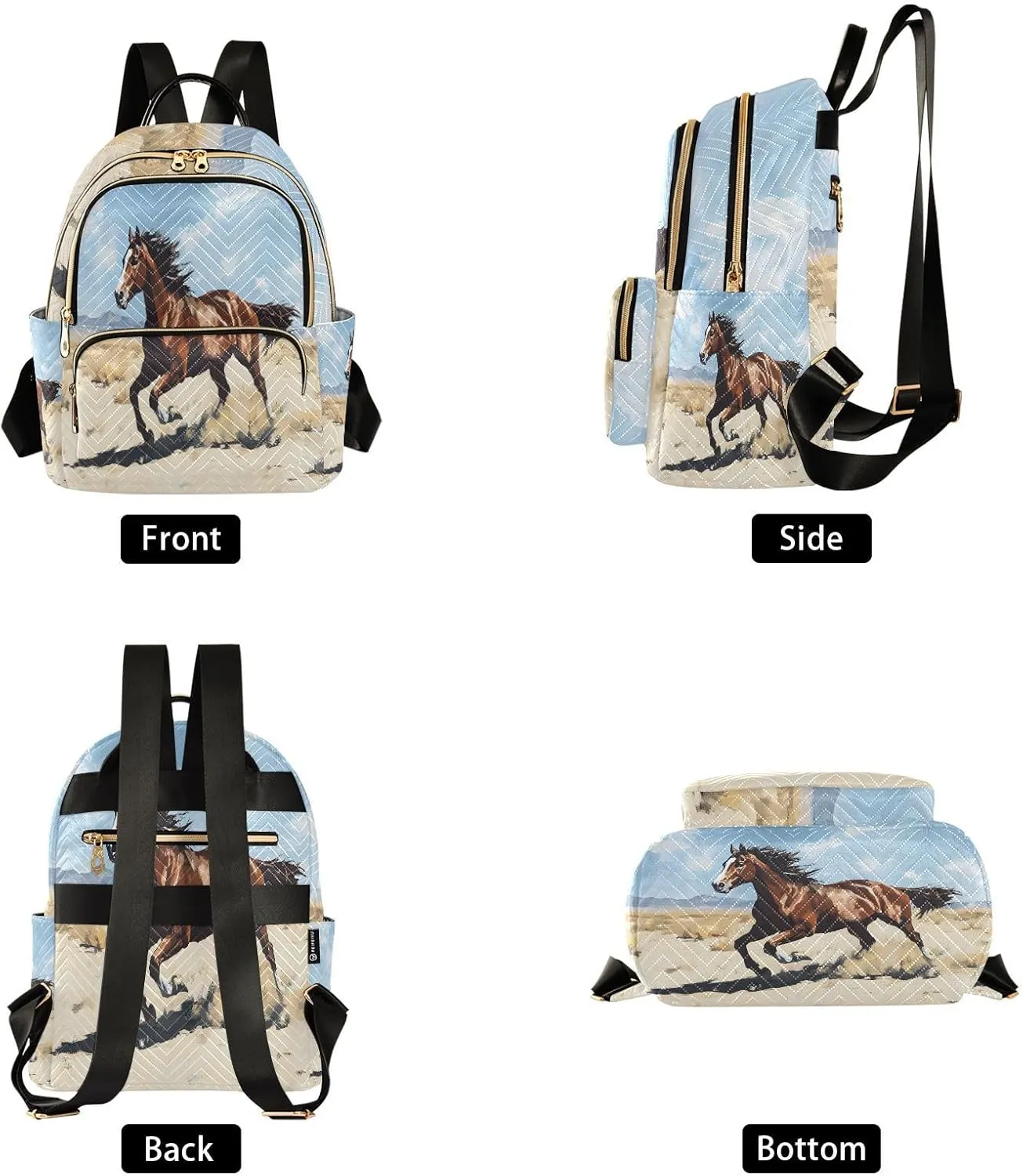 ALAZA Wild Running Horse Mini Backpack Purse for Women Travel Bag Lightweight Shoulder Bag Fashion Daypack