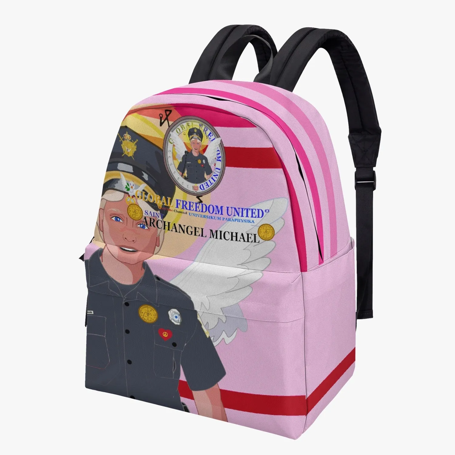 All-over-print Canvas Backpack GLOBAL FREEDOM UNITED© Archangel Michael Policemen Pink