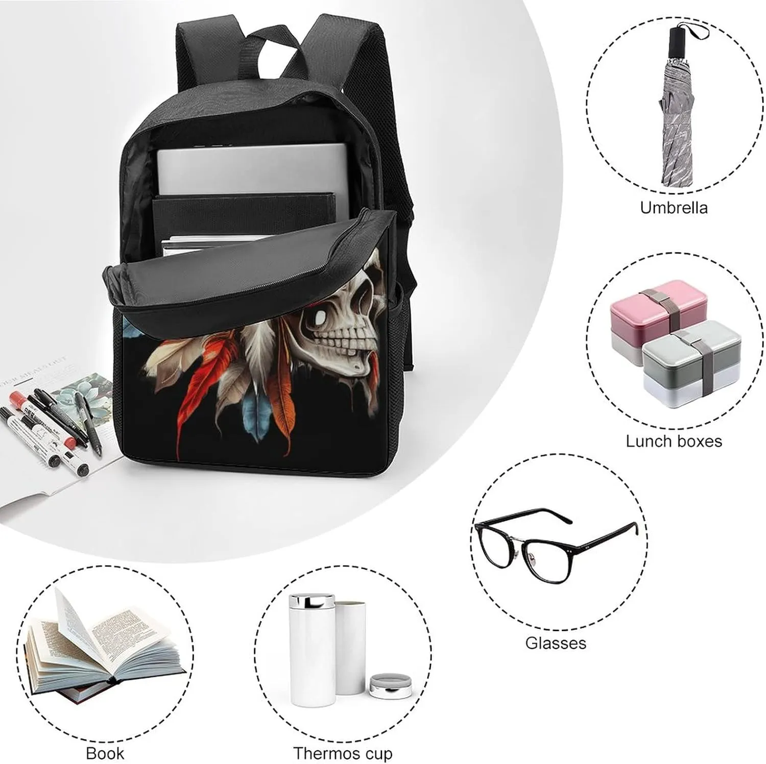 America Indian Skull Backpack with Adjustable Straps, Suitable for Travel Picnics Activities