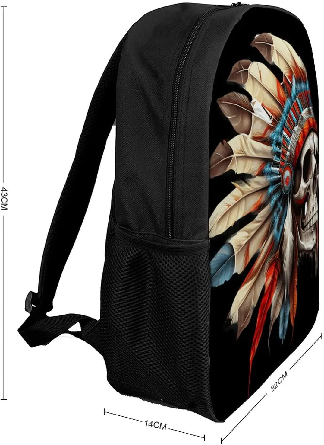 America Indian Skull Backpack with Adjustable Straps, Suitable for Travel Picnics Activities