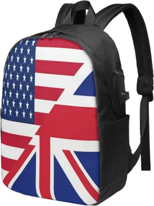 American British England UK English Flag Laptop Backpacks Travel Backpack Casual Business Daypack Sport Rucksack Computer Bag Fits up to 17 Inch Notebook with USB Port