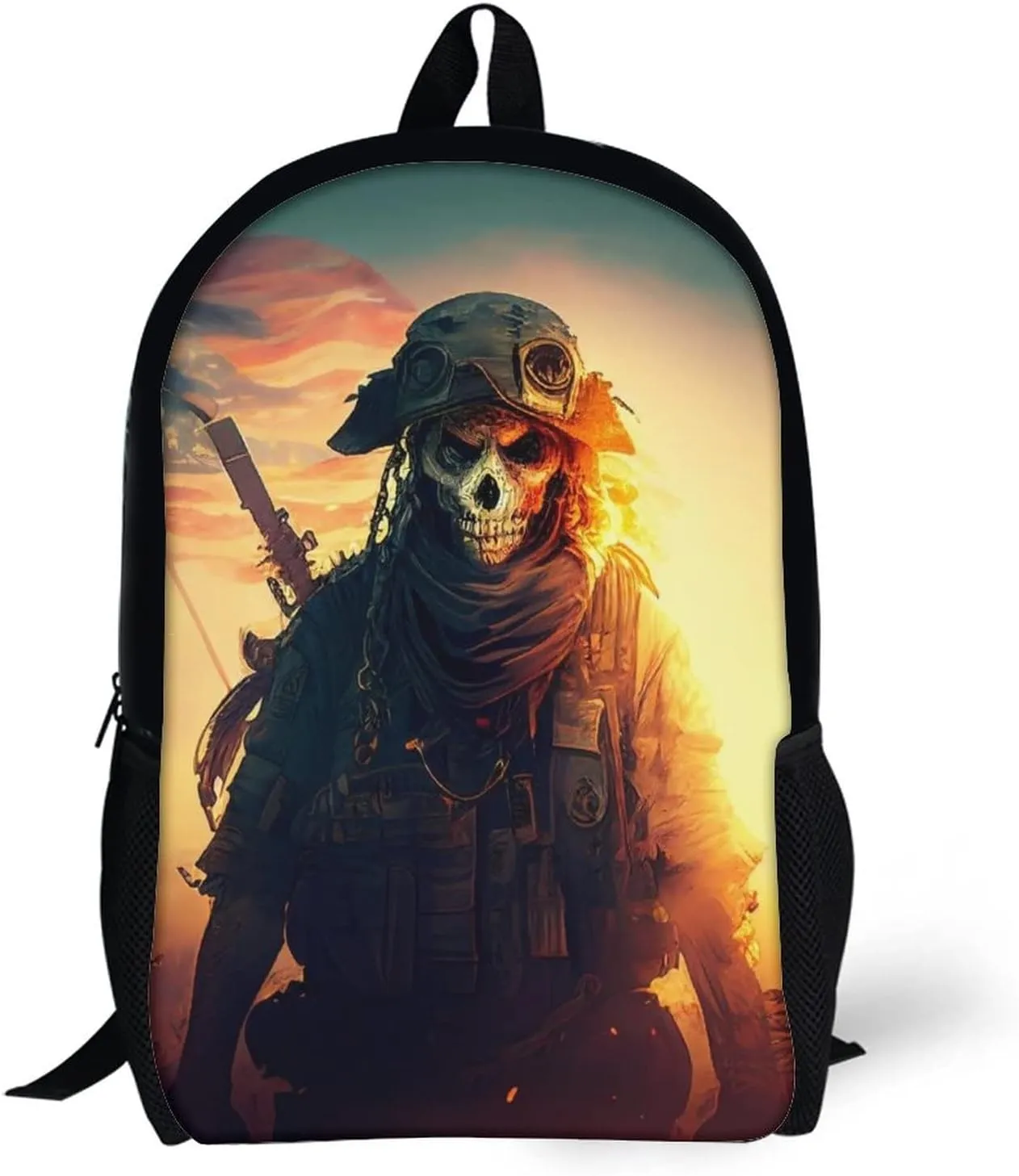 American Flag And Skull Soldier Backpack with Adjustable Straps, Suitable for Travel Picnics Activities