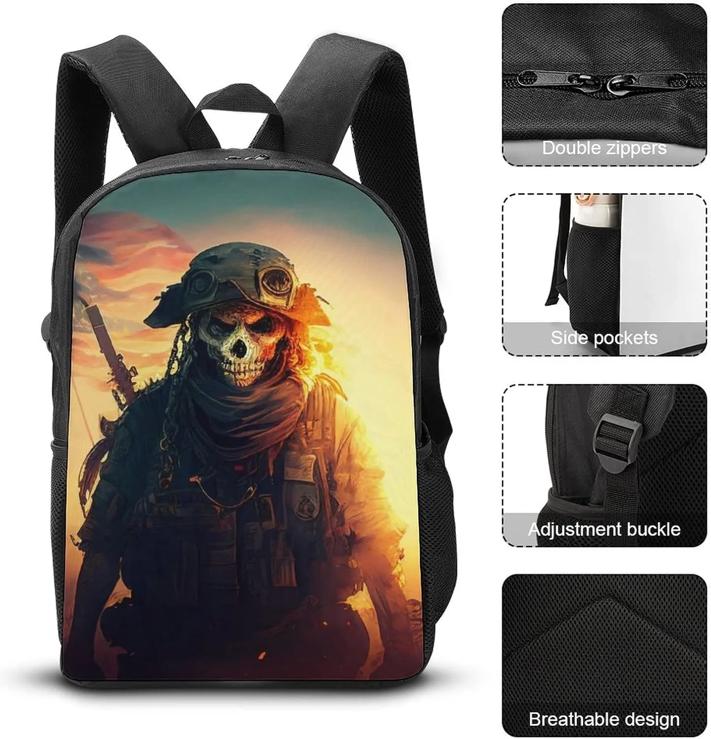 American Flag And Skull Soldier Backpack with Adjustable Straps, Suitable for Travel Picnics Activities