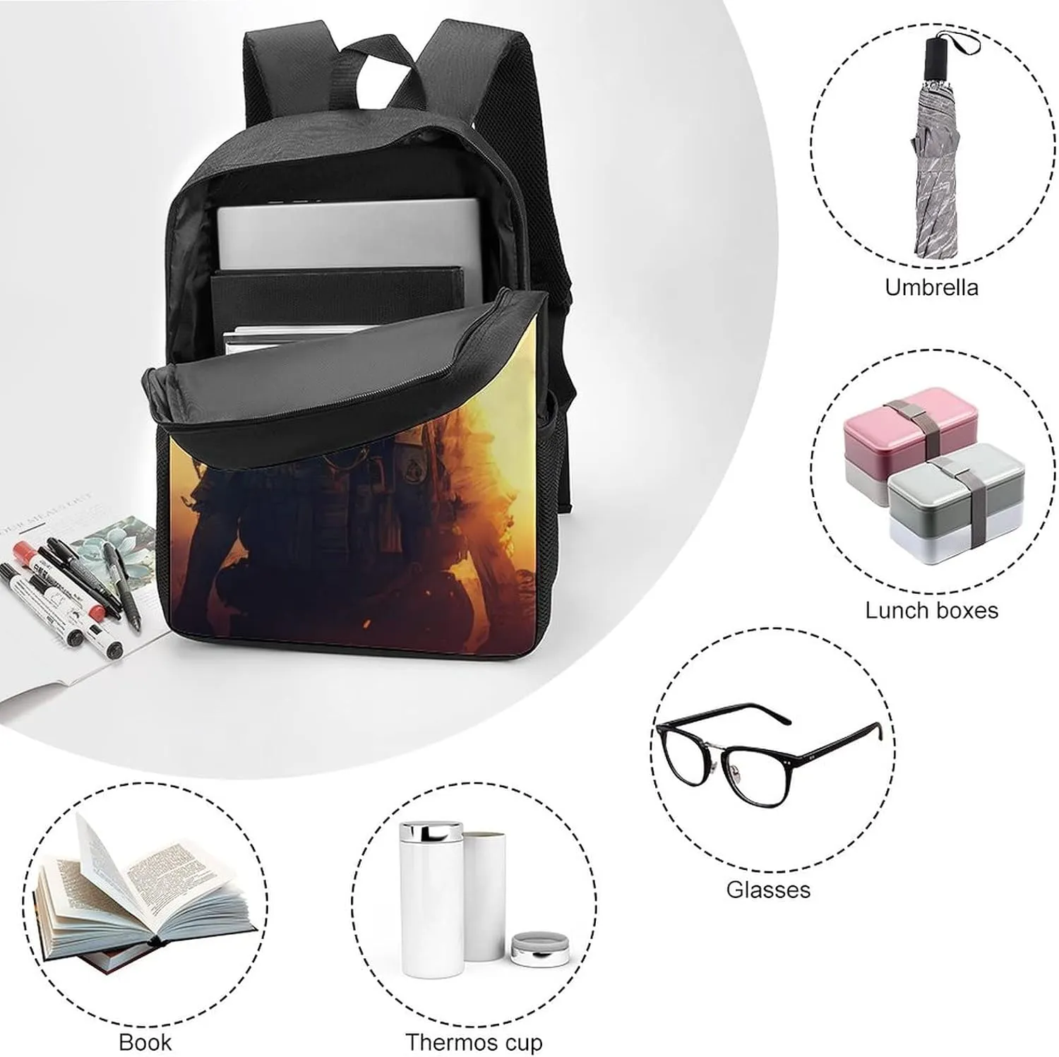 American Flag And Skull Soldier Backpack with Adjustable Straps, Suitable for Travel Picnics Activities