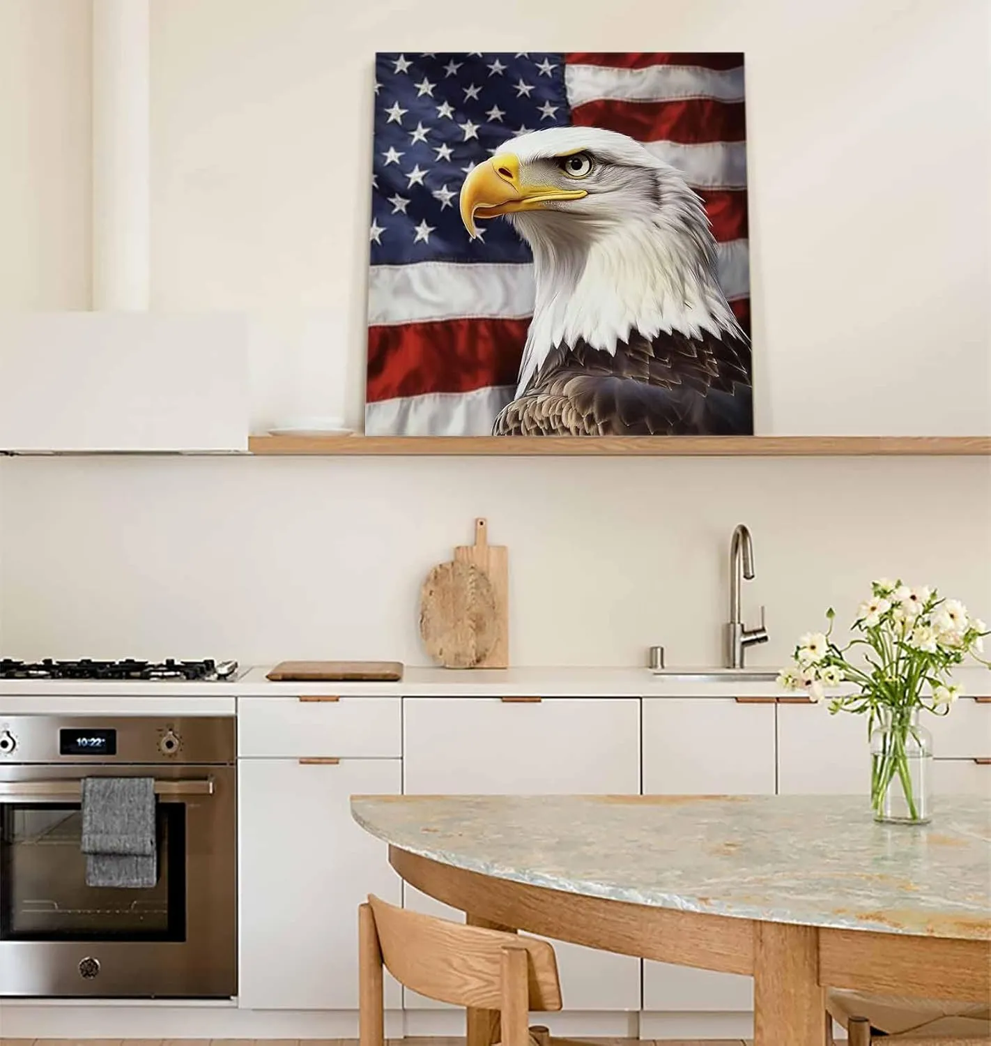 American Flag Canvas Wall Art for Living Room Bedroom Bald Eagle Paintings Independence Day Framed Prints Pictures USA Patriotic Wall Decor for Home Decorations, Ready to Hang, 12''x12''