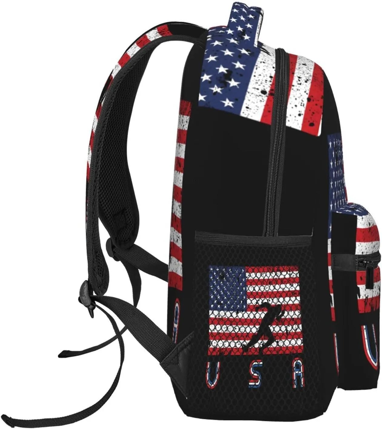 American Flag Track Team Backpack Casual Pack Bag Laptop Backpack With Side Pocket Front Zipper Pocket Bookpack Travel Daypack Picnic Rucksack