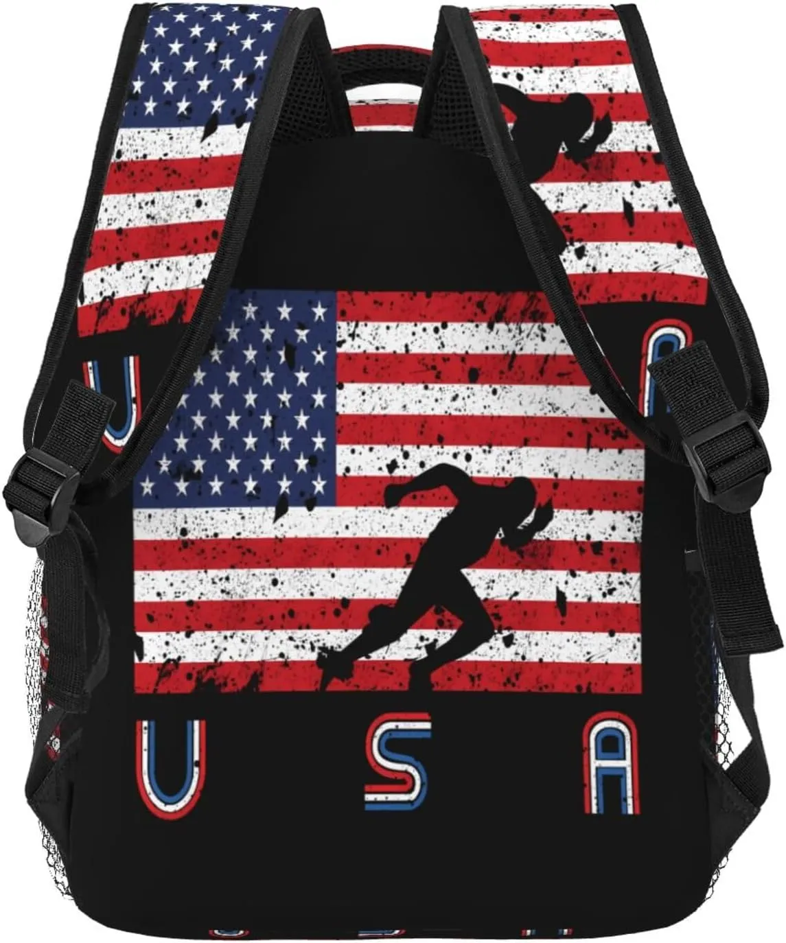American Flag Track Team Backpack Casual Pack Bag Laptop Backpack With Side Pocket Front Zipper Pocket Bookpack Travel Daypack Picnic Rucksack