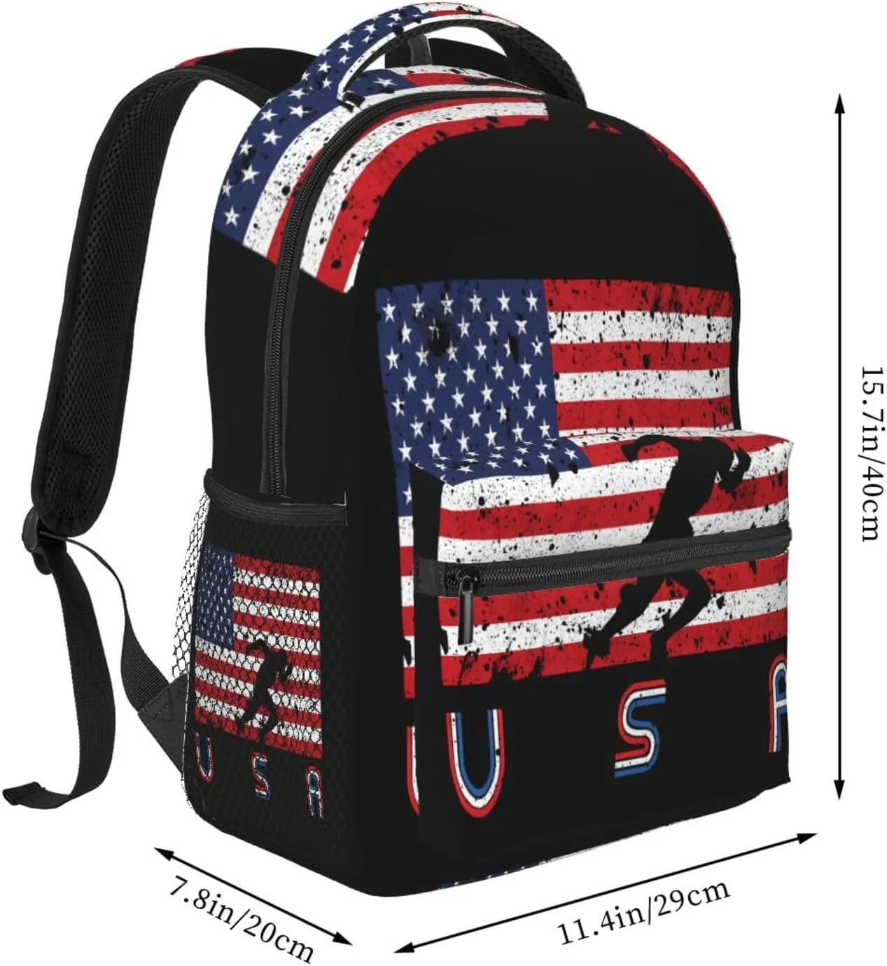 American Flag Track Team Backpack Casual Pack Bag Laptop Backpack With Side Pocket Front Zipper Pocket Bookpack Travel Daypack Picnic Rucksack