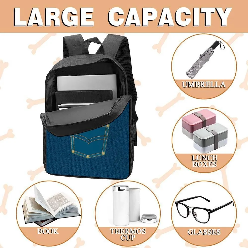 American Shorthair Cat Backpack Bookbag Custom Blue Jeans Print Daypack Laptop Bag for Work Travel Hiking 17 Inch Lightweight Style 2