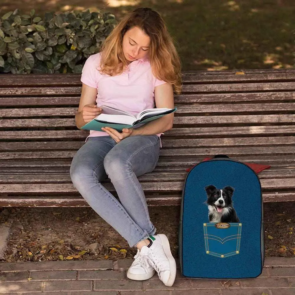 American Shorthair Cat Backpack Bookbag Custom Blue Jeans Print Daypack Laptop Bag for Work Travel Hiking 17 Inch Lightweight Style 2