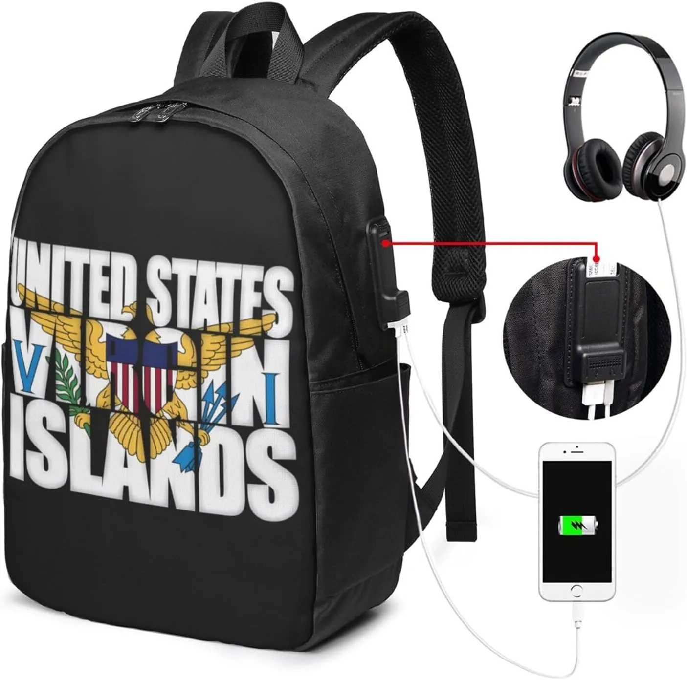 American Virgin Islands Flag Eagle Laptop Backpacks Travel Backpack Casual Business Daypack Sport Rucksack Computer Bag Fits up to 17 Inch Notebook with USB Port