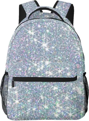AMRANDOM Backpack for Women Men Laptop Bookbag College Backpack Bling Diamond Style Sliver Pattern Daypack for Business Travel