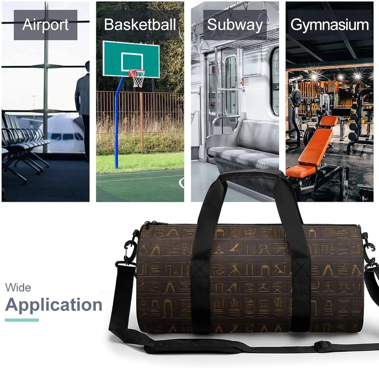 Ancient Egyptian Hieroglyph Gym Bag Small Travel Duffle Bag with Compartment Carry On Weekender Bag for Women Men