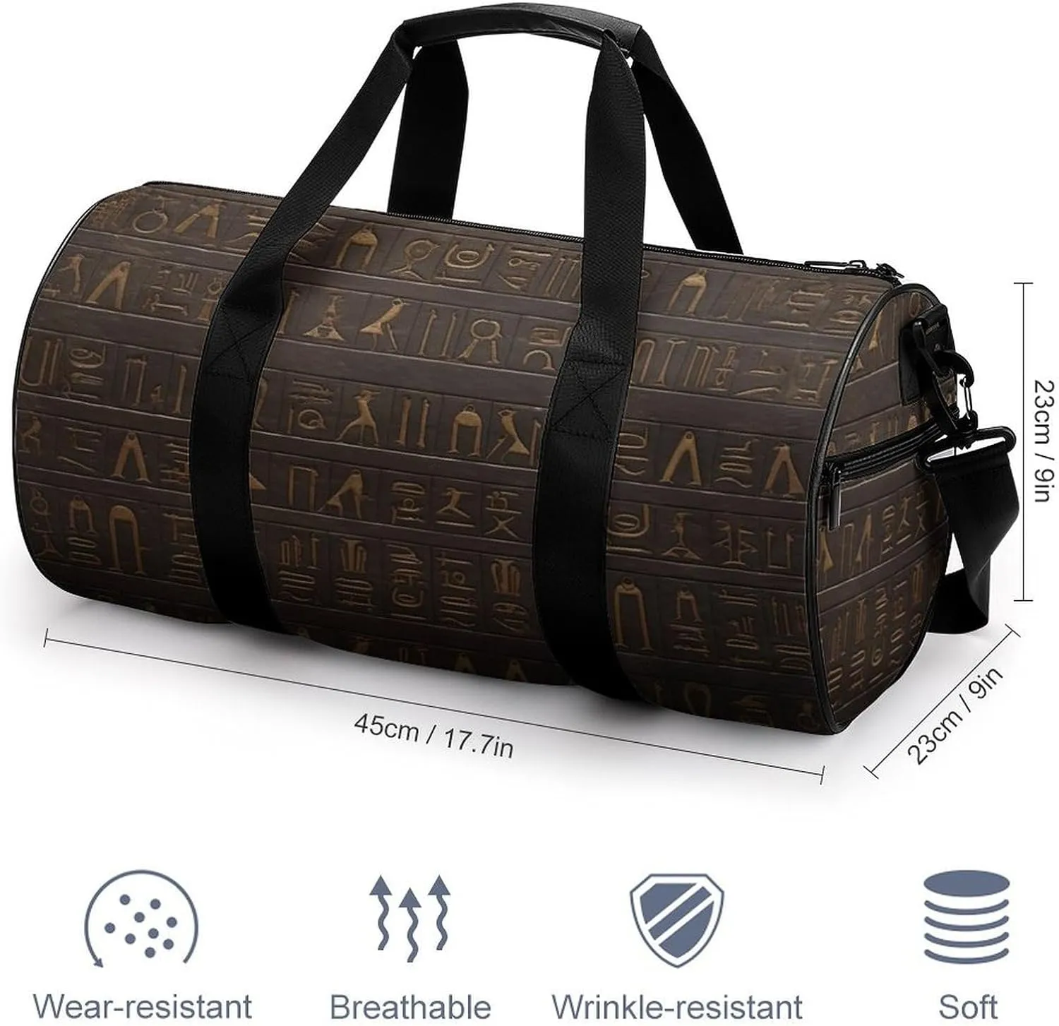 Ancient Egyptian Hieroglyph Gym Bag Small Travel Duffle Bag with Compartment Carry On Weekender Bag for Women Men