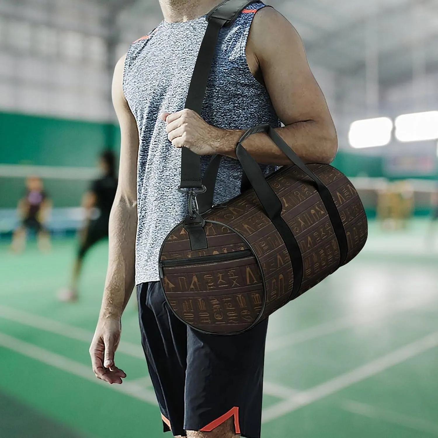 Ancient Egyptian Hieroglyph Gym Bag Small Travel Duffle Bag with Compartment Carry On Weekender Bag for Women Men