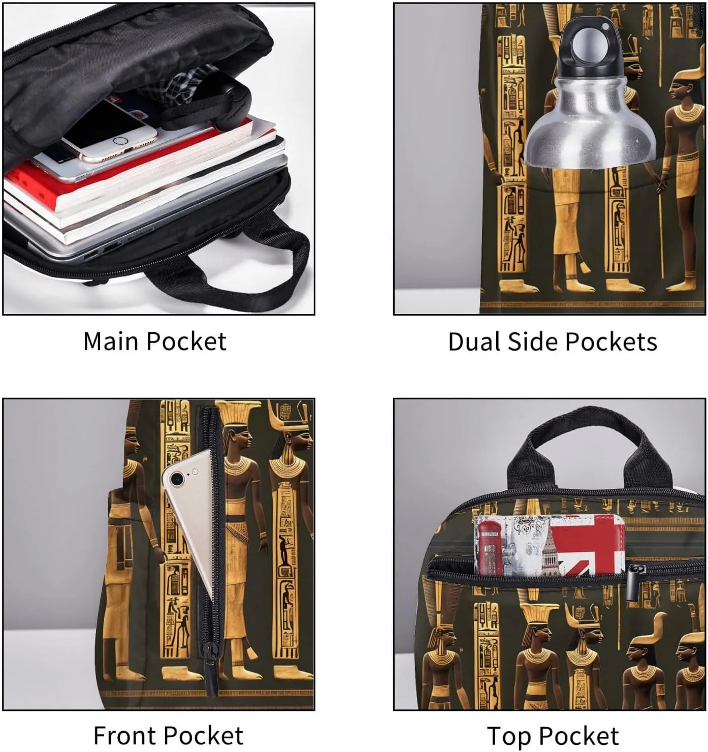 Ancient Egyptian Hieroglyph Print Lightweight Backpack, Travel Bookbag College Bag,Laptop Backpack For Men Women