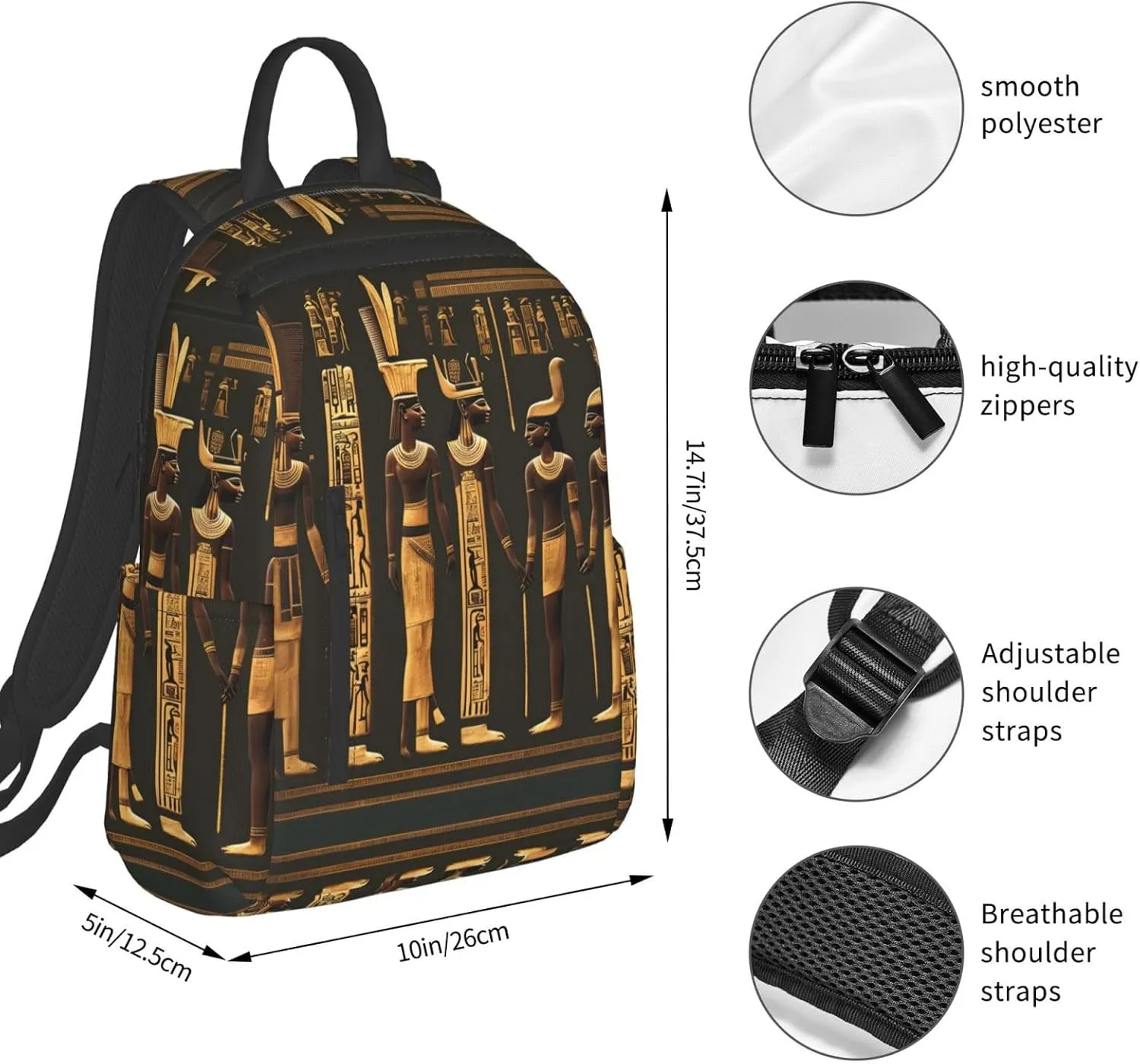 Ancient Egyptian Hieroglyph Print Lightweight Backpack, Travel Bookbag College Bag,Laptop Backpack For Men Women
