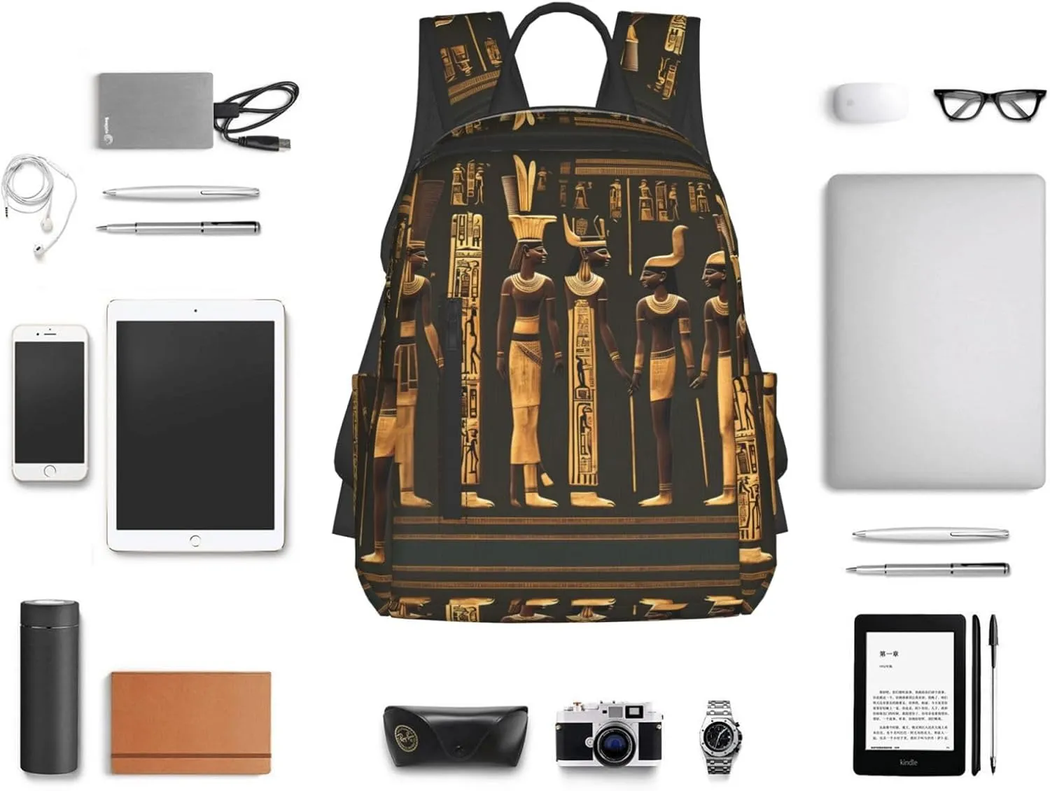 Ancient Egyptian Hieroglyph Print Lightweight Backpack, Travel Bookbag College Bag,Laptop Backpack For Men Women
