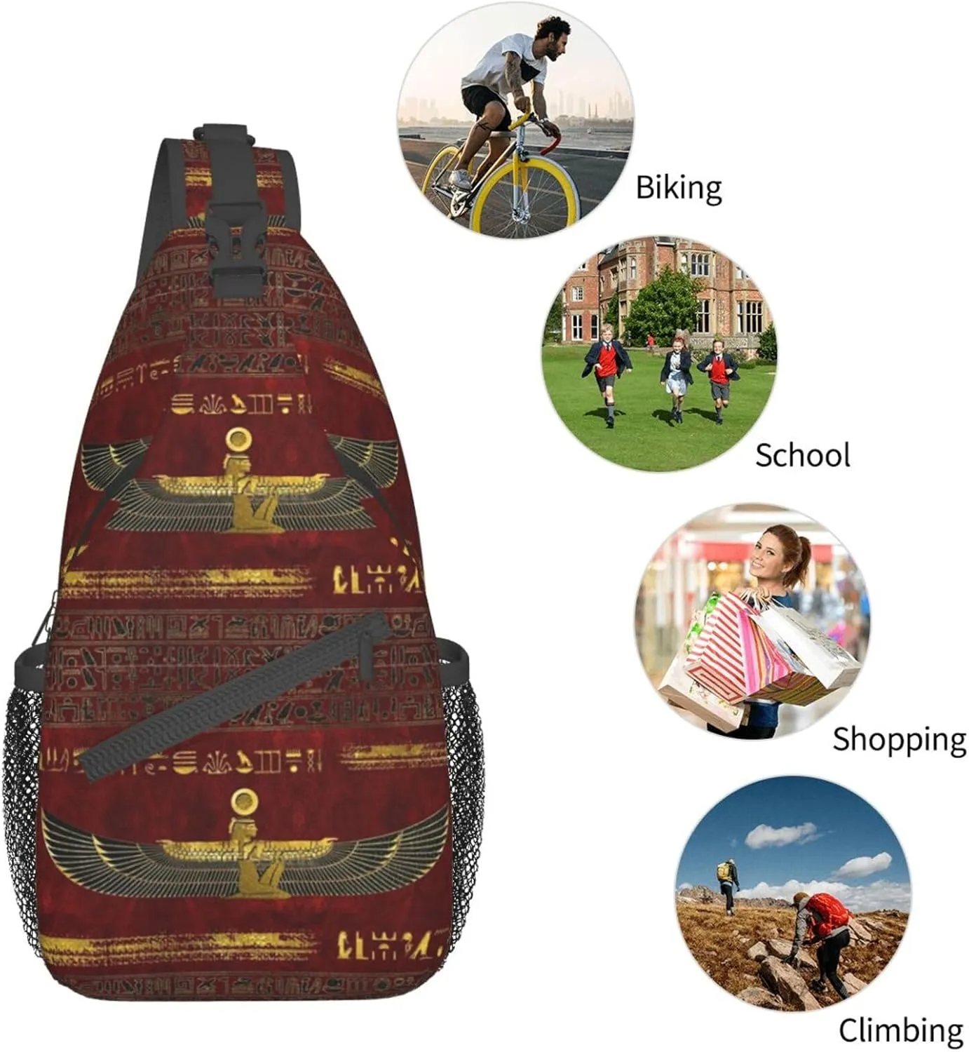 Ancient Egyptian Shoulder Bag Egypt Sling Backpack Daypack Casual Backpack Hiking Bag Hieroglyph Backpack Bag