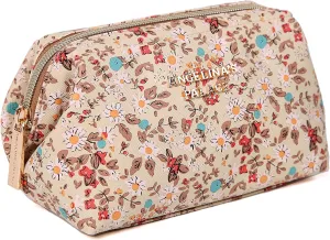 Angelina's Palace Vegan Leather Waterproof Travel Cosmetic Bag Toiletry Organizer Makeup Pouches(blossom tan)