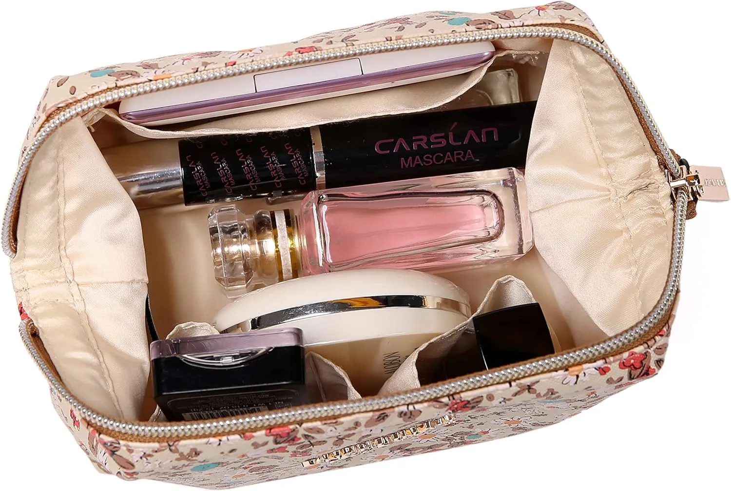 Angelina's Palace Vegan Leather Waterproof Travel Cosmetic Bag Toiletry Organizer Makeup Pouches(blossom tan)