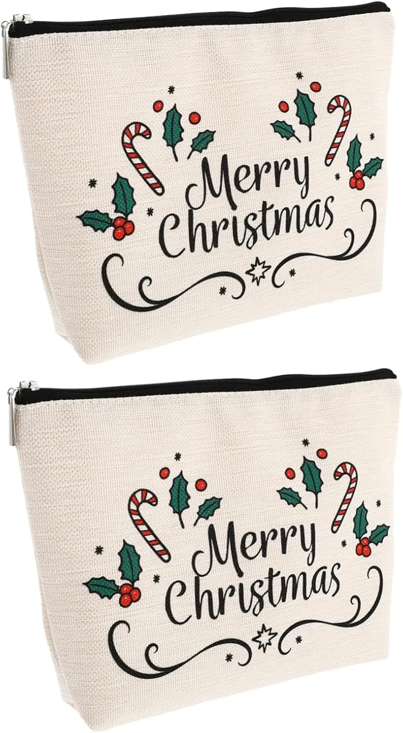 Angoily 2pcs Christmas Cosmetic Bag for Stocking Stuffers Makeup Bag Makeup Pouches Birthday Present, As Shown, 25x20.5cm
