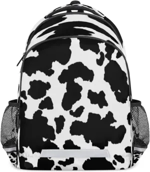 Animal Cow Skin Backpack Black Dot Lightweight Backpack with Reflective Strip Travel Bag Casual Daypack Laptop Backpack