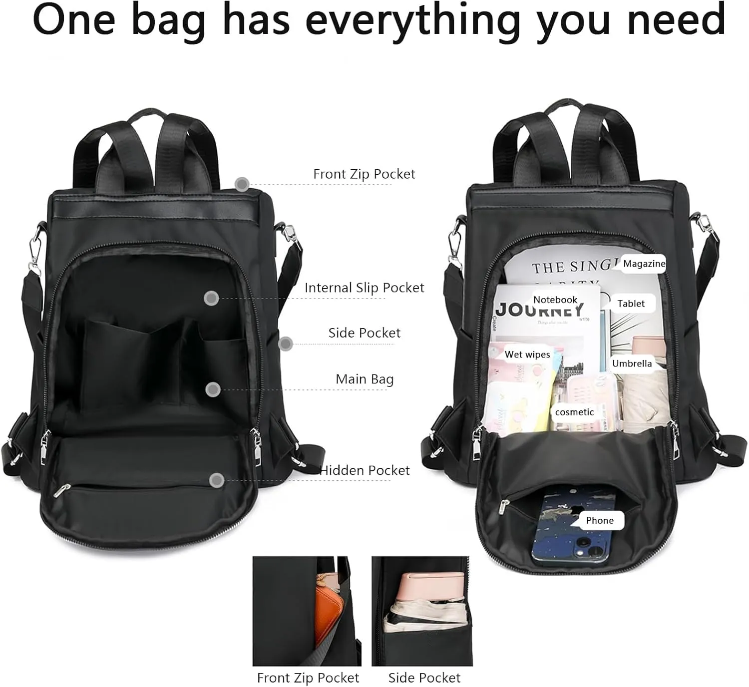 Anti-Theft Large Capacity Backpack - Large Capacity Secure Anti Theft Backpack, Leisure Shoulder Bag for Women (Flash Black)