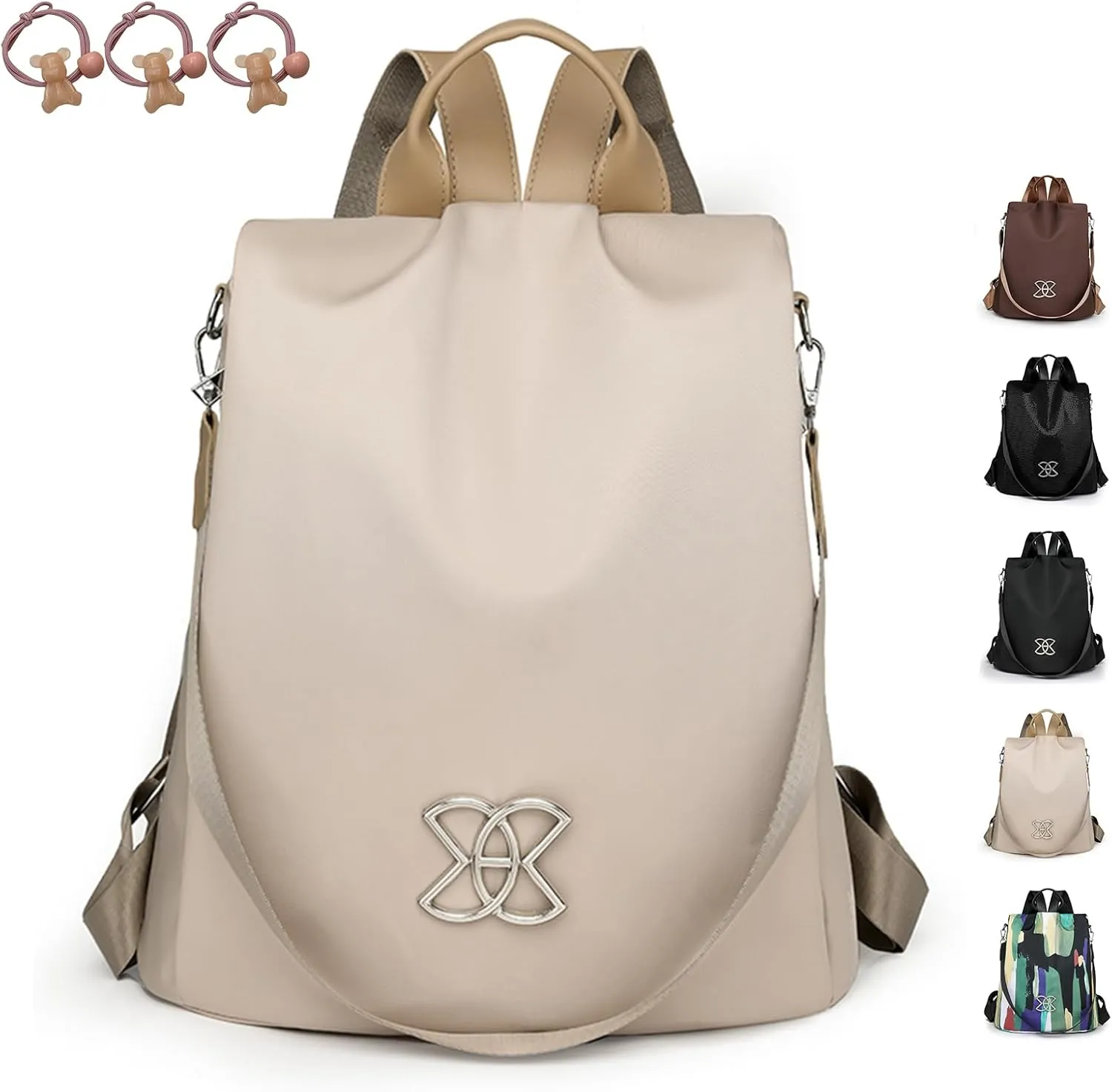 Anti-Theft Large Capacity Backpack, Shoulder Bag for Women, Crossbody Lightweight Lavazza Backpack Bishe Bag (Off-White)