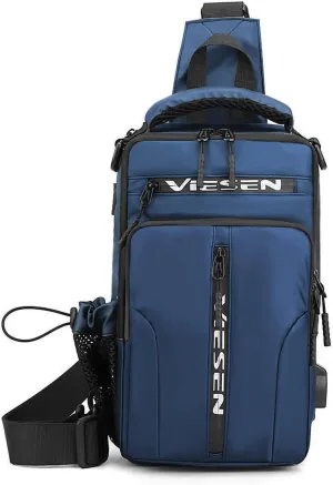 Anti Theft Sling Bag Shoulder Crossbody Backpack Chest Bag for Men Women Multipurpose Waist Pack with USB Charging Port (Blue)