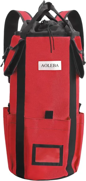 AOLEBA Arborist Rope Storage Bag Tree Climbing Rock Rope Bucket Backpack Rope Arborist Bag Large Capacity 1680D Thicken Nylon Material with Hand Straps, Side Pockets - Red