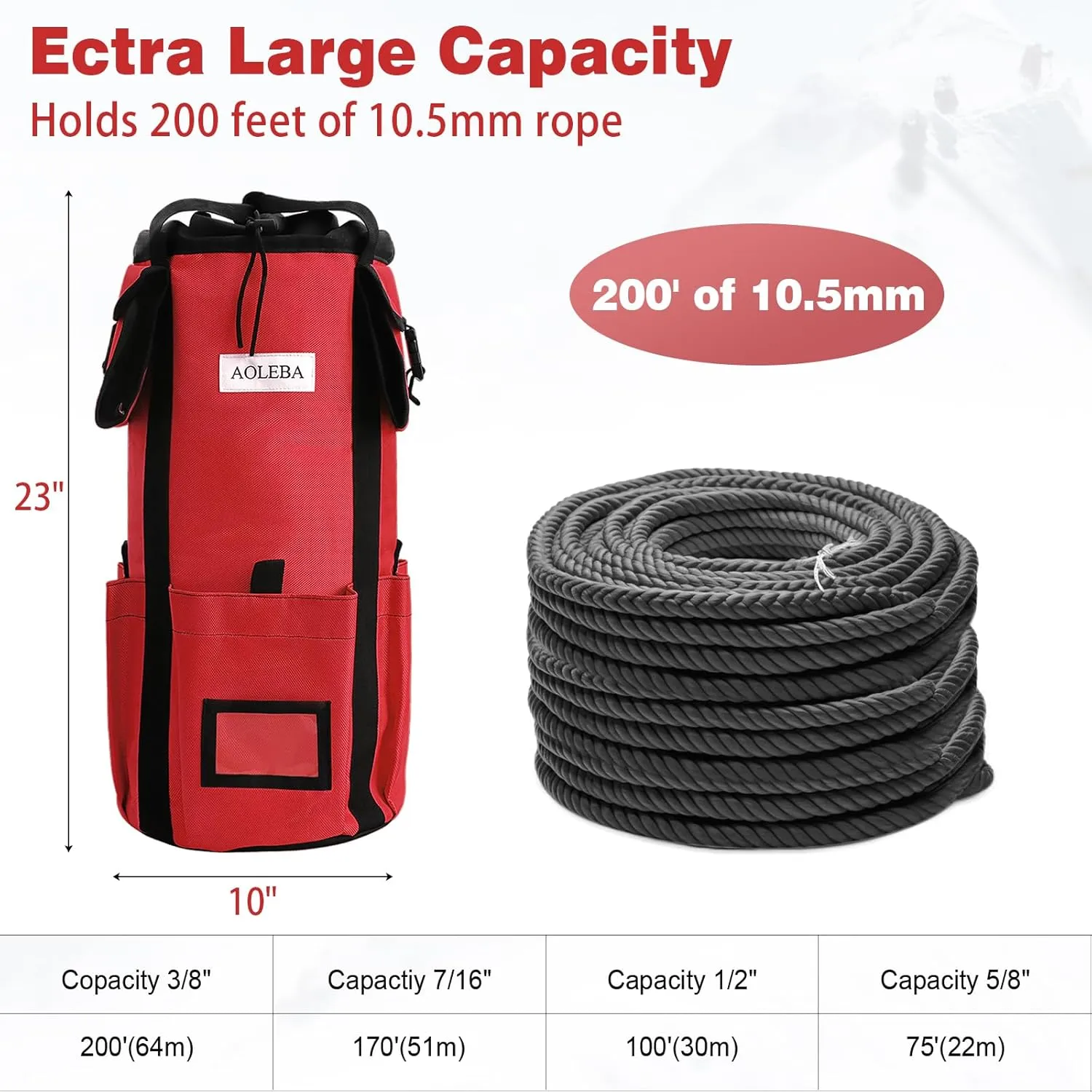 AOLEBA Arborist Rope Storage Bag Tree Climbing Rock Rope Bucket Backpack Rope Arborist Bag Large Capacity 1680D Thicken Nylon Material with Hand Straps, Side Pockets - Red
